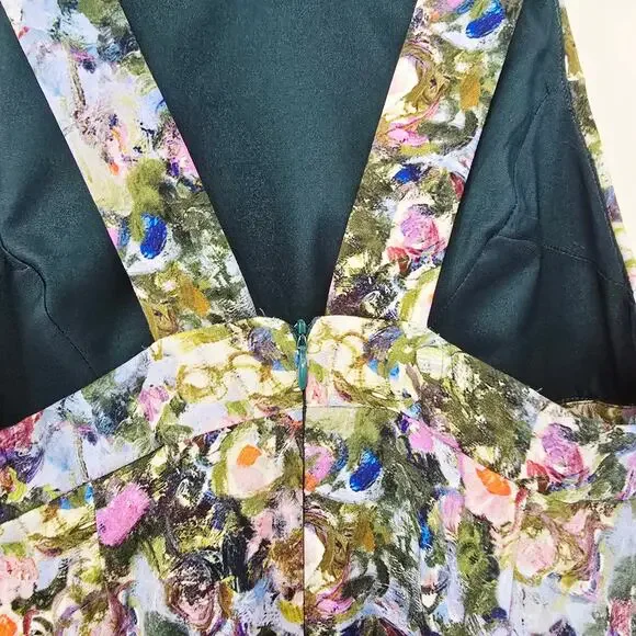 Cushnie Et Ochs Floral Print Midi Length Open Back Wiggle Green Dress Size 0 - Picture 11 of 13